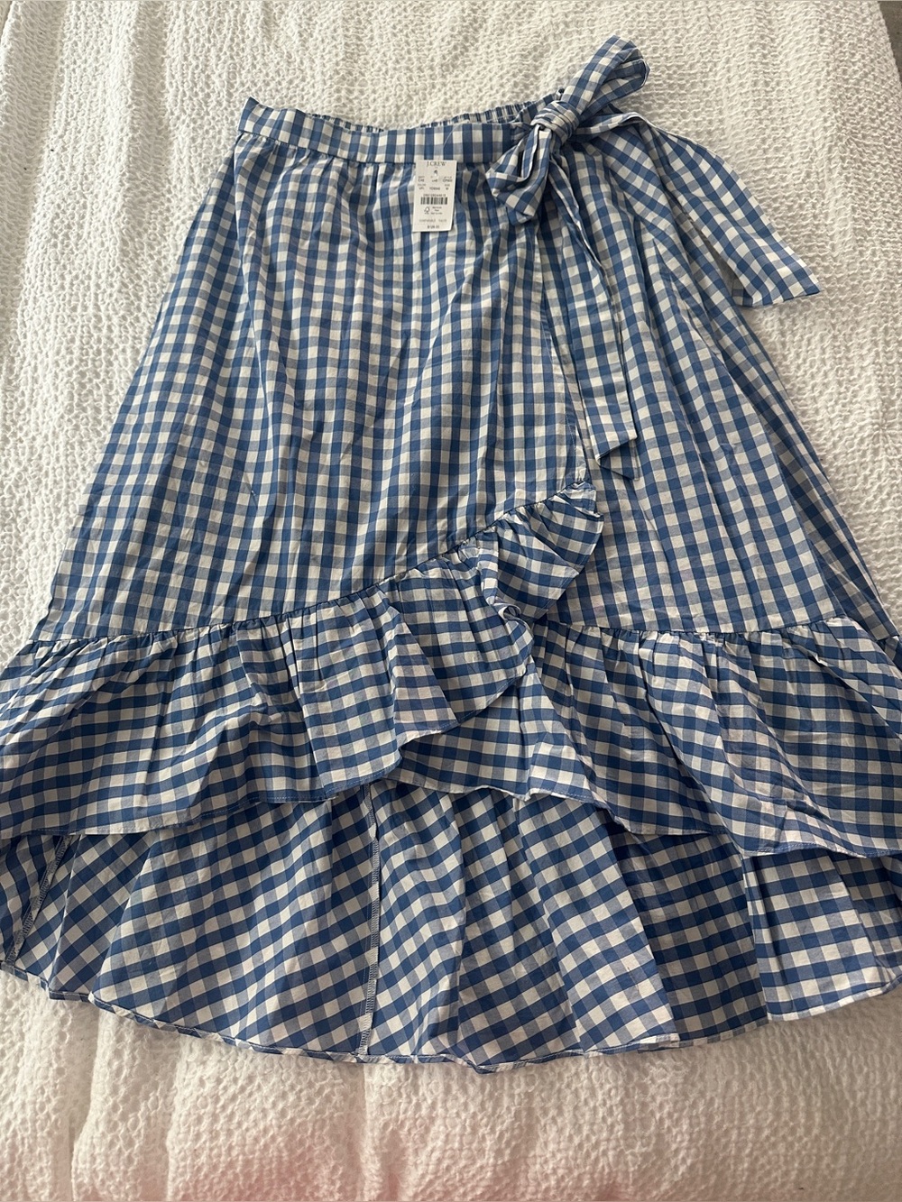 NWT J Crew Women’s Blue Gingham Ruffle Wrap Skirt